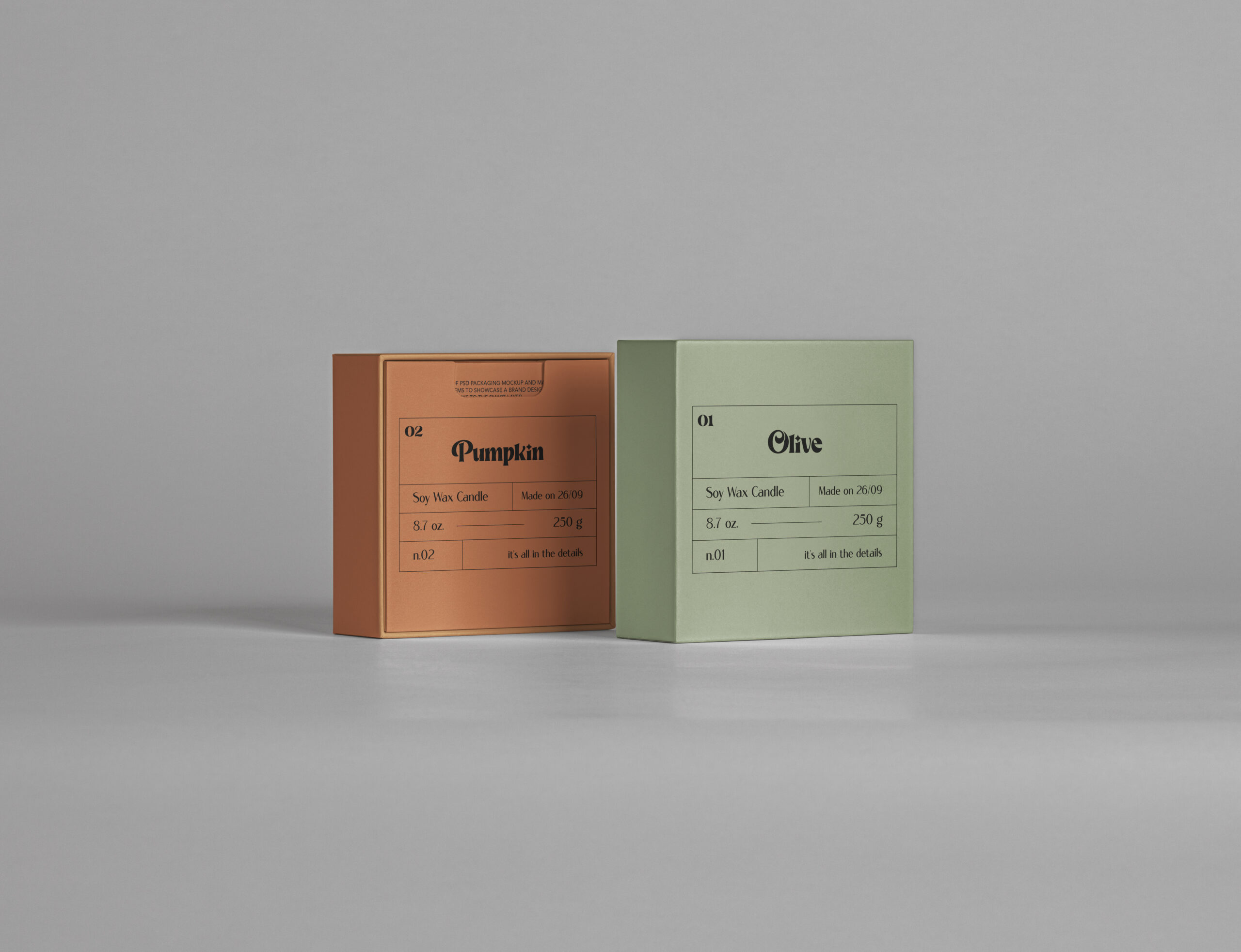 Packaging velas Pumpkin y Olive